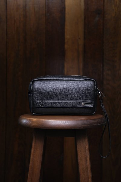 en deri Men's Black Luxury Hand and Wristband Belted Portfolio Handbag