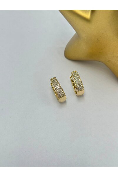 BYYEŞO Zircon Stone Detailed Hoop Earrings (Brass Plated)