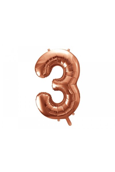 Partydeco Balon Folie Figurina, Cifra 3, Rose gold