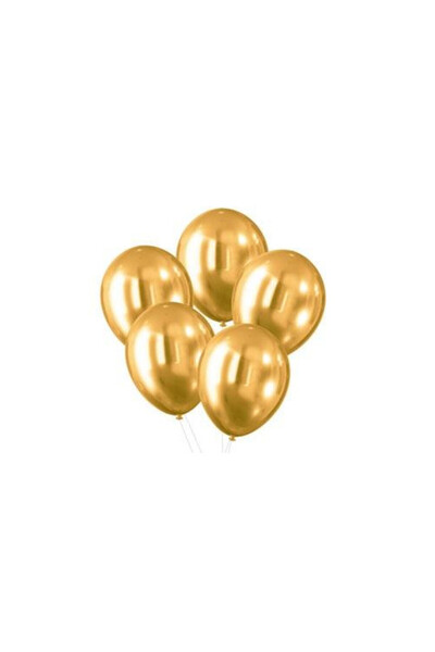 Arpex Balon/Glob din latex Arpex, cu efect cromat, 30 cm, Auriu, 5 bucati