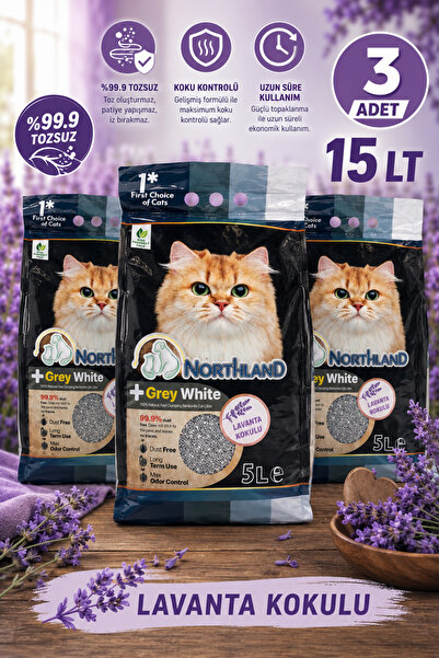 NORTHLAND Grey White Doğal Bentonite Lavanta Kokulu Kedi Kumu 15 Lt