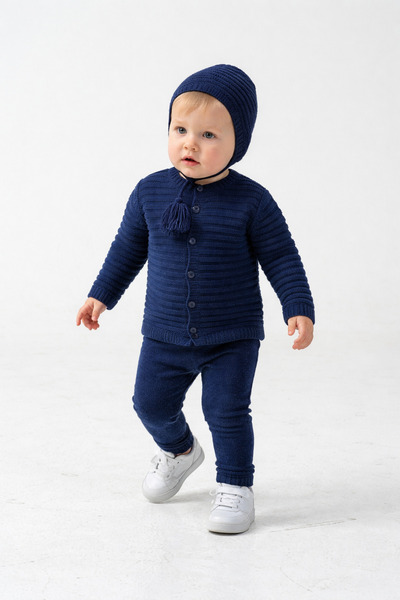 Babyhola Girl Boy Baby Knitwear Cardigan Beanie Pants Set 22105