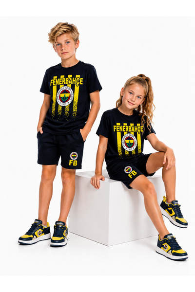 Fenerbahçe New Season Licensed Striped Children's Premium Summer Shorts Set