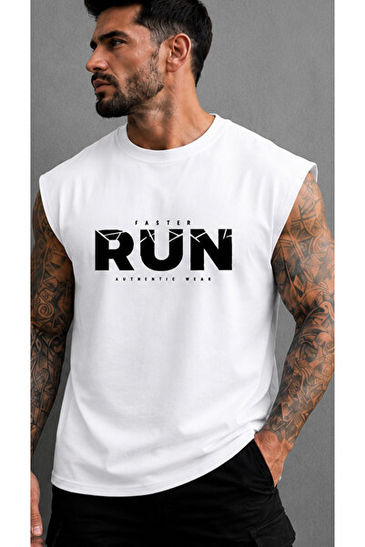 FAVORİST Faster Run Printed Men's Zero Sleeve Athlete T-Shirt (100% Cotton)