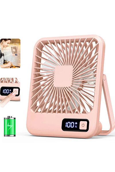 Choice1 Pink Ultra Quiet Portable USB Rechargeable Desk Fan with Power Displa...