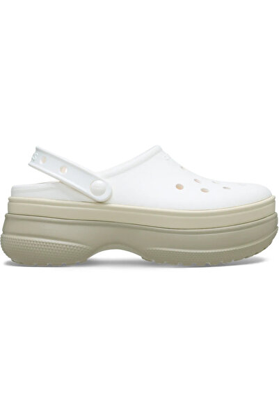 Crocs Унисекс чехли с платформена подметка, с вдъхновено лого, бяло-бежови