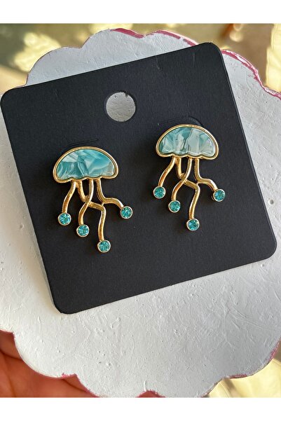 MODA Maisonlune Ocean Series Gold Stone Earrings with Jellyfish Figure
