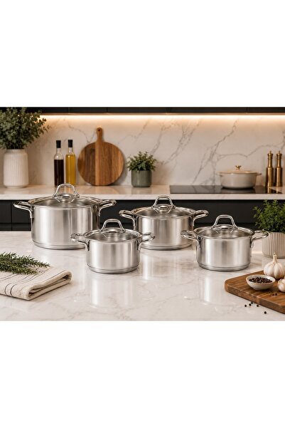 SASTECH Akyildiz 8 Piece Steel Cookware Set—18, 20, and 24 cm Deep Pots, 24 c...