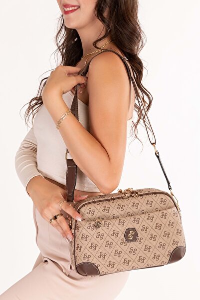 Gondol Women's Daily Stylish and Useful Cross Shoulder Bag Sp.1094 Mink Text