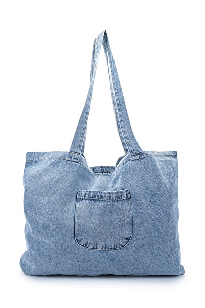 minebag Large Internal Volume Denim Women's Shoulder Bag Marma Light Blue