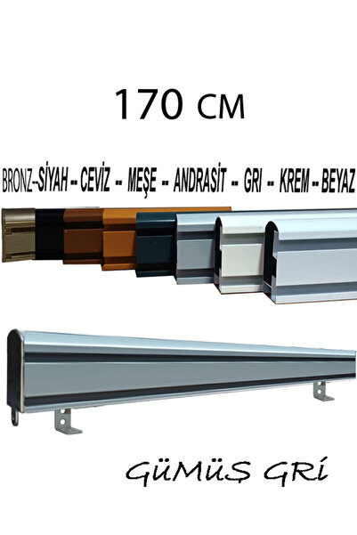 PERDE Mix 170 cm Gri Metal Ayak 3 cm Dekoratif Perde Ray Kornişi Alüminyum 2 ...