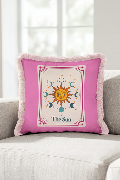 Evimde Bambaşka Husă de pernă cu franjuri cu motiv Tarot Sun - Husă de pernă ...