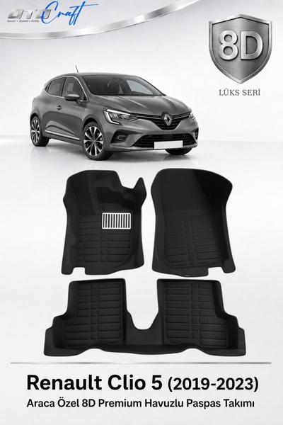OTOCRAFT Renault Clio 5 2019-2023 Araca Özel 8D Havuzlu Oto Paspas Takımı Siy...