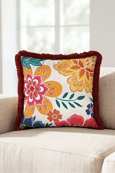 Evimde Bambaşka Husă de pernă cu franjuri cu motiv floral boho - Husă de pern...
