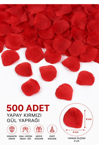 PARTİPORT 500 Adet Yapay Kırmızı Gül Yaprağı 4 cm Romantik Düğün Nişan Evlili...