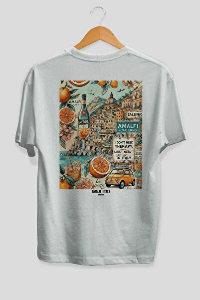Ankhises Αμάλφι Ιταλία 3 Λευκό Oversize Country City Back Printed Unisex T-Sh...
