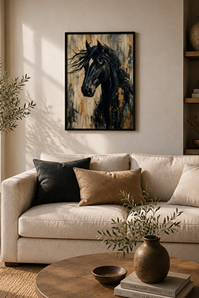 ARTI HOME Siyah At Temalı Ahşap Duvar Tablosu – Modern At Figürlü Dekoratif T...
