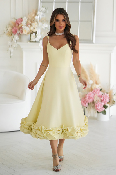 OEM Rochie Dama Midi Eleganta Bicotone Galben - Model 345-14