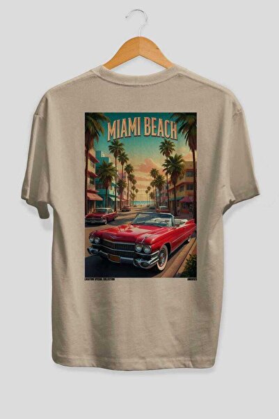 Ankhises Μπλουζάκι Unisex Miami Beach Beige Oversize Country City με στάμπα σ...