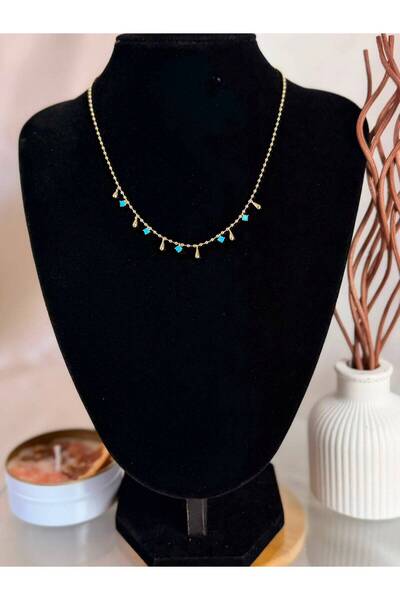 ANKA JEWELLRY Women's Stainless Steel Gold Color Turquoise Stone Detail Minim...