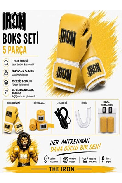 THE IRON 5 Piece Boxing Set - Boxing Gloves + 3.5m Bandage + Jump Rope + Mout...