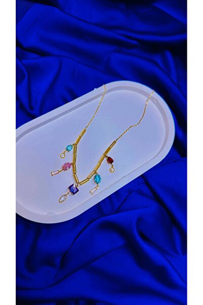 ✨ Renkli Zirkon Taş Detaylı Gold Zincir Kolye ✨