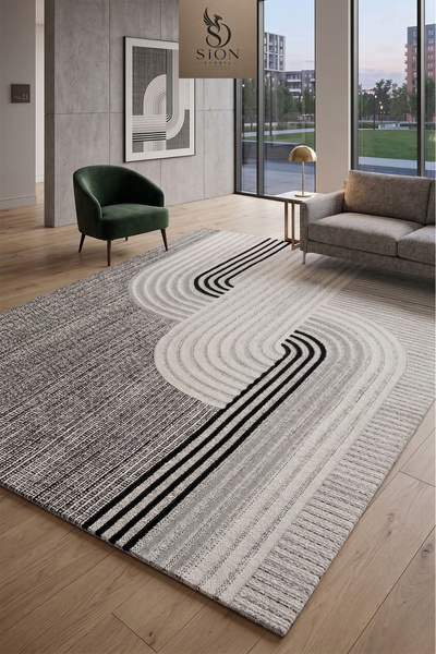 SionFabric Gri Halı Salon Halısı Makinede Yıkanabilir Halı Kaymaz Taban Halı ...