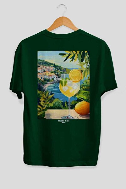 Ankhises Αμάλφι Ιταλία 5 Green Oversize Country City Back Printed Unisex T-Sh...