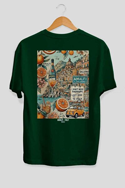 Ankhises Amalfi Italy 3 Green Oversize Country City Back Printed Unisex T-Shi...