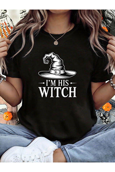 NOURAM تي شيرت مطبوع عليه I'm His Witch، بأكمام قصيرة وياقة دائرية، ملابس نسا...