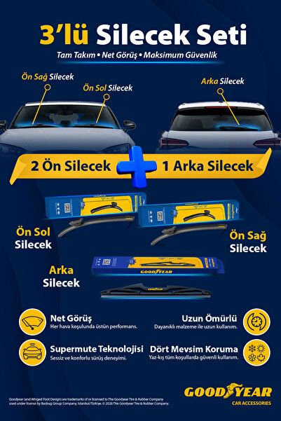 Goodyear Toyota Corolla Cross 2022-2026 Uyumlu Ön Arka 3'lü Muz Silecek Seti ...