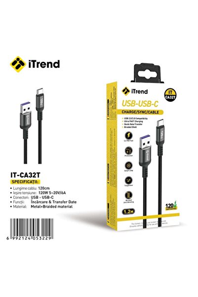 itrend Cablu USB-A la USB-C iTrend, 1.2 m, Încărcare Rapidă 120W, Material Te...