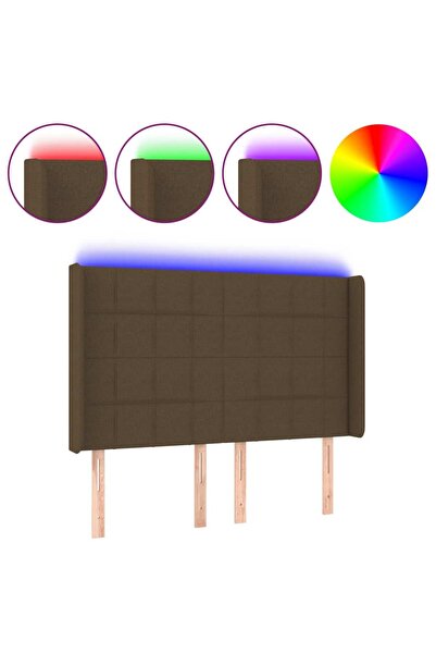 vidaxl Tăblie de pat cu LED, maro închis, 147x16x118/128 cm, textil