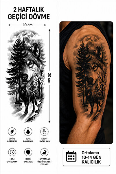 medink tattoo Tattoo Gerçekci Dövme Kurt Orman Dolunay Dövme Etiket Kadın Erk...