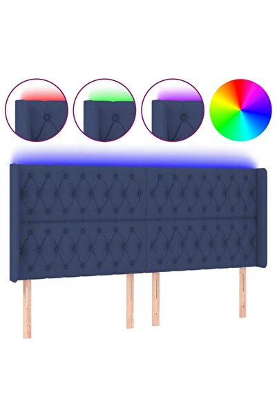 vidaxl Tăblie de pat cu LED, albastru, 183x16x118/128 cm, textil