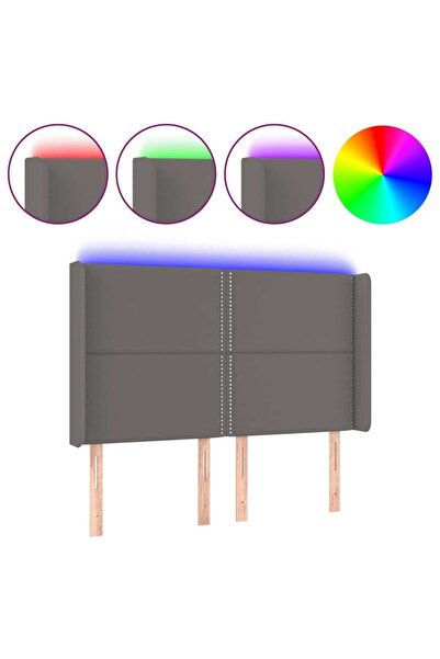 vidaxl Tăblie de pat cu LED, gri, 147x16x118/128 cm, piele ecologică