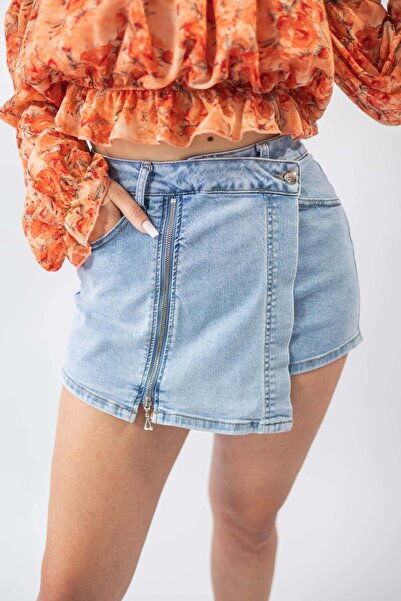 Mauri Pantaloni Fusta cu fermoar din denim