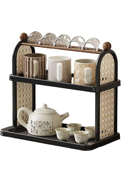 Arabest 2-Tier Mug & Cup Organizer Rack,Countertop Coffee Bar Station with Gl...