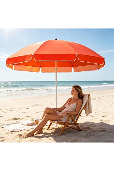 KMT Umbrelă de plajă 160 cm diametru cu strat argintiu anti-UV, stâlp metalic...