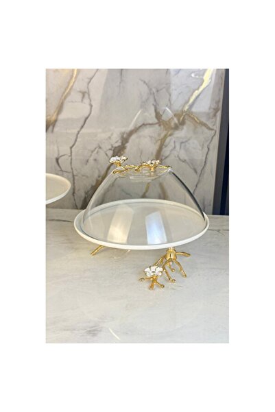 Empressco Porcelain Cake and Pastry Pan with Glass Lid and Feet, Stylish and ...