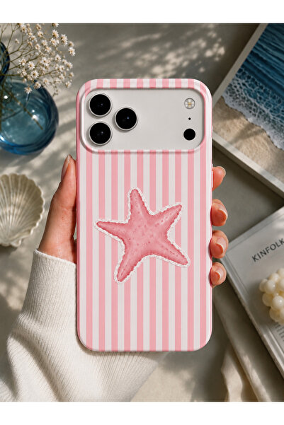 OVADA İphone 17 Pro Max Uyumlu Pembe Deniz Yıldızı Desenli İçi Kadife Soft Te...