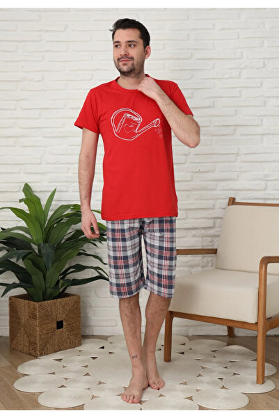 Serena Family pajamas for men, cotton, short sleeves and 3/4 pants, red color