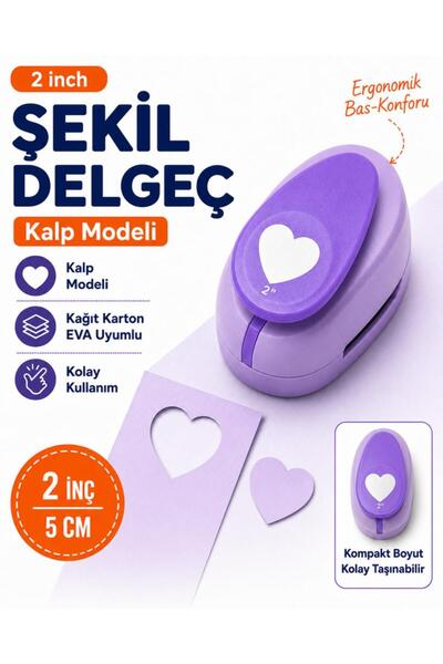 OFİSİNN Şekilli Mega Boy Delgeç/Şekilgeç 5 cm Kalp Mor