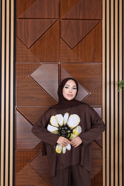 Moda Krash طقم مكون من قطعتين بتفاصيل مطبوعة من مودال بانتون