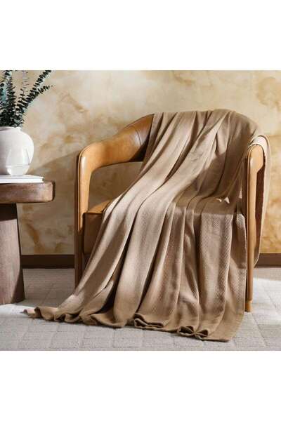 PAN HOME Nova Herringbone Cotton Blanket-150x200- Beige