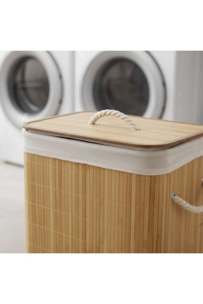 PAN HOME Libby Foldable Bamboo Laundry Hamper with Handle 70L 40X30X60cm - Natural