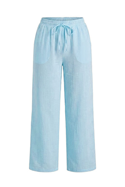 Crep Linen Fabric Wide Leg Trousers Baby Blue