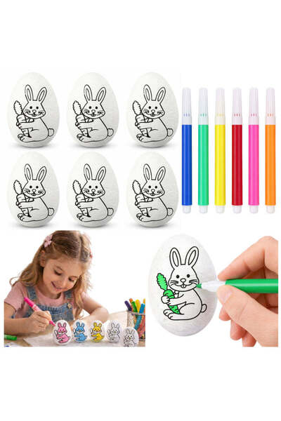 LEAN Set de 6 ouă de Paște din polistiren cu markere colorate, 5,5 x 3,5 cm, ...