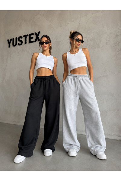 yx yustex sport Women's 2-Pack (Black&Gray) Oversize Baggy 2-Thread Loose-Leg...