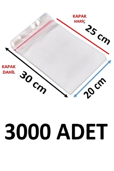 MTKardeşler 3000 قطعة 20x25+5 سم أكياس جيلاتينية شفافة لاصقة